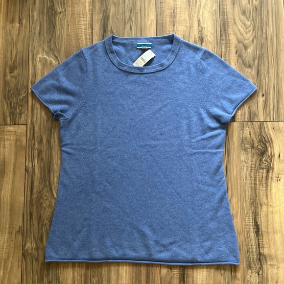 J.CREW Blue 100% Cashmere Pullover Sweater Short Sleeve XL - Picture 1 of 13